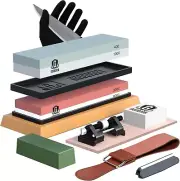 Japanese Technology Corundum Knife Sharpening Stone with Bamboo Base & Gloves