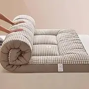 Futon Mattress Japanese Floor Mattress Foldable Tatami Mat Sleeping Bed Pad Soft Breathable Portable King Size Mattress for Camping Couch(Brown Plaid,200cm*220cm)