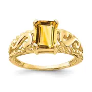 14K Yellow Gold 8x6mm Emerald Cut Citrine ring