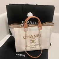 在飛比找蝦皮購物優惠-CHANEL 香奈兒 大號 沙灘包 logo帆布 購物袋 單