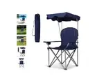 Blue Portable Folding Beach Chair with Canopy & Cup Holder Outdoor Shaded Sports