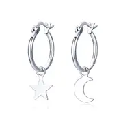 Sterling Silver Crescent Moon & Star Hypoallergenic Hoop Earrings