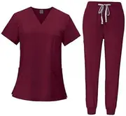 [UxicRuya] 2x Nursing Scrub Set, Workwear with Pockets, Soft Short Sleeve, Durable Nurse Workwear Top And