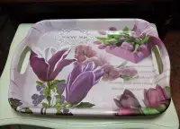 在飛比找Yahoo!奇摩拍賣優惠-美生活館全新鄉村雜貨 美耐皿方形黃玫瑰紫鬱金香花卉托盤 大 