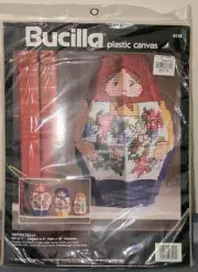 1994 Vintage Bucilla 6118 3pc Nesting Dolls Kit, Plastic Canvas. New, Sealed