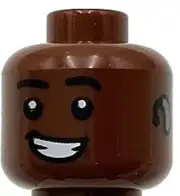 Lego New Reddish Brown Minifigure Head Black Eyebrows Lopsided Smile with Teeth