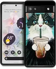 Goodsprout Compatible with Google Pixel 6A Case,Cat Drinking Coffee Amazing Pattern Design Shockproof Anti-Scratch Hard PC Back Case for Google Pixel 6A Case