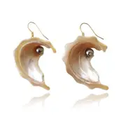 Culturesse Camile Modern 47mm Shell Drop Earrings Womens Fashion Jewellery Brown