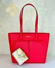 MICHAEL KORS JET SET MEDIUM DOUBLE POCKET TOTE SHOULDER BAG + WALLET BRIGHT RED