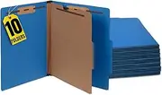 1InTheOffice Document Folder, File Organizer, Pressboard Classification Folders, 2 Dividers, Letter Size, 6 Fasteners, Blue, 10 Pack