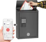 Mailbox with Electronic Lock, Wall Mount Locking Postbox for House OTP/APP Black