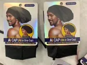Set Of 2- All-in-one Satin Hair Caps XL S504 Black