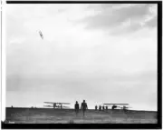 View of the airfield at the Dominguez Hills Airmeet with airborne - Old Photo