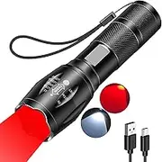 MVIOCS Rechargeable Red Light Flashlight with Red and White LED Combo, 2000 Lumens Super Bright LED Small Powerful Zoomable Flashlight, Rechargeable Flashlights for Camping, Emergency