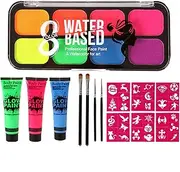 RoseFlower 8 colours UV Blacklight Neon Fluorescent Body Face paint, 3pcs Art Paint ,Glow in Dark Face Body Paint, Professional Non-Toxic Makeup Pallet Halloween FX Party Artist Fancy Adult Painting