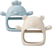 PandaEar 2 Pakc Silicone Baby Teething Toys| Baby Hand Teether Mitten for Sucking Needs| Baby Chew Toys Hand Pacifier for Soothing Teething Pain Relief (White/Blue)