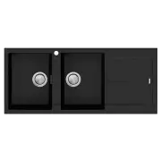 OLIVERI Santorini Double Bowl Topmount Sink With Drainer - Black ST-BL1516OF