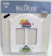 HG FIGI Away We Go Double Rocker Wood Wall Plate Hand Painted Transportation NEW