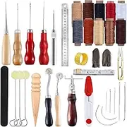 37Pcs Leather Sewing Kit,Adults Leather Working Kit,Beginners Leather Working Tools,Leather Tooling Kit with Sewing,Stitching Wheel Tools,Waxed Threads,Leather Kit for Carving Punching Sewing