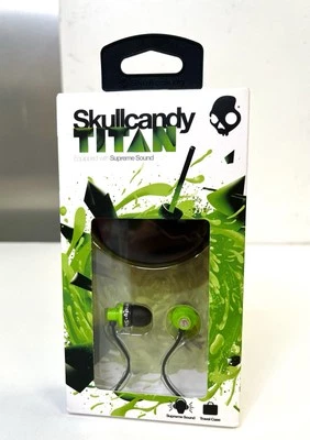 RARE Skullcandy Titan Green Earbuds Supreme Sound New Sealed with Travel Case