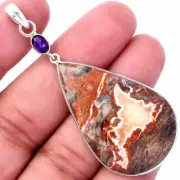 Rosetta Picture Jasper & Amethyst 925 Sterling Silver Pendant Jewelry P-1098