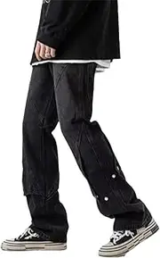 [Generic] Men Patchwork American Style Loose Oversize Washed Denim Trousers