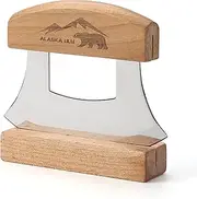 WIUCYS 5inch Alaskan Mezzaluna Ulu Knife, Salad Veggies Rocker Chopper Slicer Cutter Hashing Chopping Mincing Cleaver with Wooden Stand Arthritic Tool