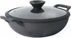 Meyer Pre-Seasoned Cast Iron Wok 26cm with Glass Lid, Induction Compatible