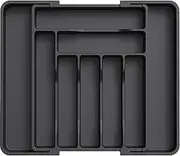 Lifewit Silverware Drawer Organizer, Expandable Utensil Organizer for Kitchen Drawers, Adjustable Cutlery and Flatware Tray, Plastic Spoons Forks Knives Holder Storage Dividers, Medium, Black