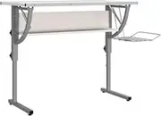 vidaXL Craft Desk - Adjustable White and Grey Desk, Engineered Wood and Steel Construction, Shelf and Magazine Rack for Office, Studio, and Home