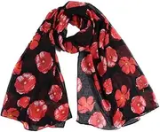 [AIMALL] Women Ladies Poppy Print Floral Scarf Remembrance Day Poppies Scarves Wrap Shawl, Fashionable and Lightweight, 70.8x35.4 inches
