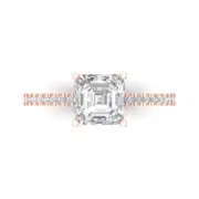 14K Rose Gold Anniversary Ring w/ Accents, 2.7 ct Asscher Cut Simulated Diamond