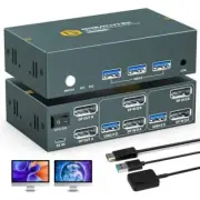 8K Displayport KVM Switch 2 Monitors 2 Computers,4K@144Hz USB3.0 Dual Monitor