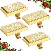 Yaocom 4 Pcs Christmas Stocking Holder Bases Weighted Mantel Stocking Hangers Peace Hope Noel Faith Fireplace Stocking Hooks for Fireplace Stand Hanger Holder Xmas Holiday Decoration (Gold)