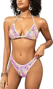 SHEKINI Women's Halter String Triangle Bikini Sets V Cut High Waisted Swimwear Thong Brazilian Bathing Suits