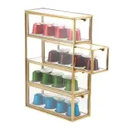 Coffee Pod Holder with 4 Drawers, Gold Glass Coffee Pod Organizer for K Cup E...