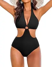 [AI'MAGE] Women's One Piece Swimsuits Tummy Control O Ring Cutout High Waisted Bathing Suit Sexy Tie Back Swimwear S-XXL