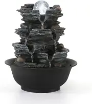 Tabletop Water Fountain Indoor Waterfalls Fountains with White LED Light Decorat
