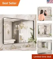 Large Rounded Rectangular Bathroom Mirror - Anti-Rust Tempered Glass Elegance