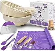 MIAOKE Sourdough Bread Baking Accessories Proofing Basket Kit - Dough Whisk, Bread Lame, Proofing Baskets 10 Inch Round and 9 Oval, Dough Scraper, Cooking Brush, Basket Liner Complete Sourdough