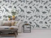 3D Elephants Giraffes Ostrichs Pattern Wallpaper Wall Murals Removable Wallpaper