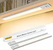 WOLDFY 3 Color Tempers Dimmable Under Cabinet Lights Wireless[2 Pack], Rechargeable LED Motion Sensor Lighting Indoor, Magnetic Closet Lights (Silver-with Indicator-2500mAh)