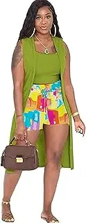 [Batehif] Women's 3 Piece Shorts Set Outfits Long Cardigan Shorts and Vest Sweatsuits Set Matching Lounge Track Suits