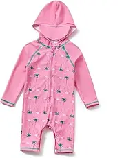 [BONVERANO] Baby Girl One-Piece Swimsuit UPF 50+ Sun Protection Hooded Sunsuit with Sun Cap.