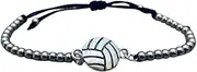 Volleyball Bracelet, Volleyball Jewelry, Adjustable Silver Beads on Black Strings Volleyball Bracelet, Volleyball Gifts For Women, Teens and Girls, no gemstone