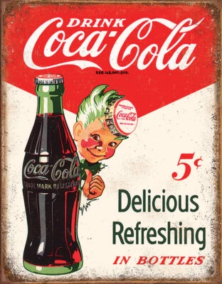 New Tin Signs Coke Boy 5 Cents 2168