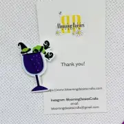 Magnetic Needle Minder Cross Stitch Halloween Witch in Wine Glass /Fridge Magnet