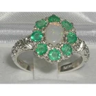 Solid 925 Sterling Silver Natural Opal, Emerald Cluster Ring-Sizes 4 to 12