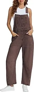[Ladyful] Women's Denim Overall Casual Straight Wide Leg Bib Jeans Overall Adjustable Straps Denim Romper Stretch Jumpsuits