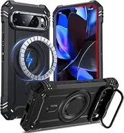 [RUNGOS] Heavy Duty Magnetic for Google Pixel 9 Pro XL Case MagSafe, with Camera Stand [Strong Magnetic] 15Ft Mil-Grade Shockproof Case for Google Pixel 9 Pro XL Phone Case, Rugged Bumper Phone Case